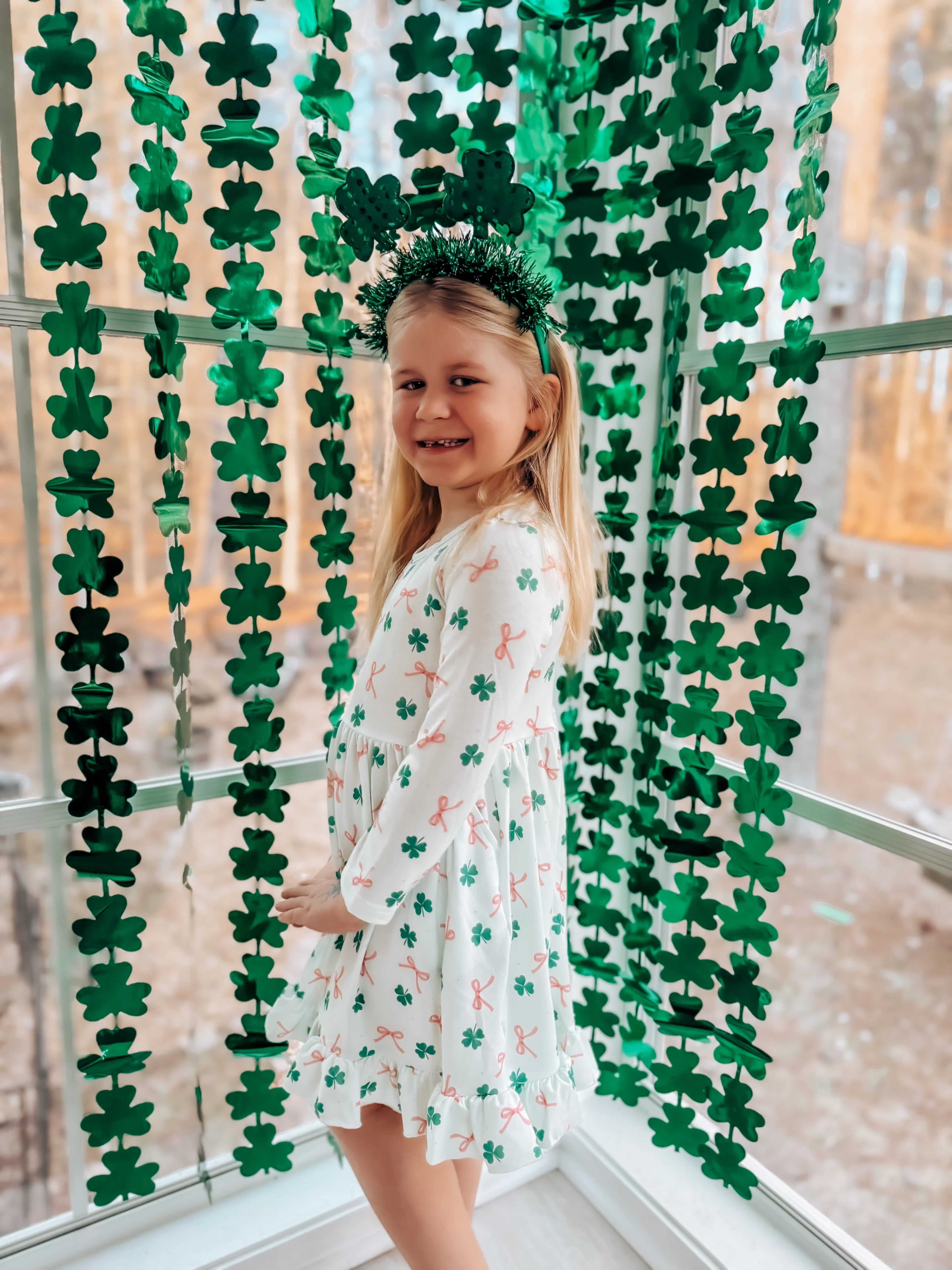 St. Patrick's Day Bow Shamrock Print Ruffles Girls Dress - Image 10