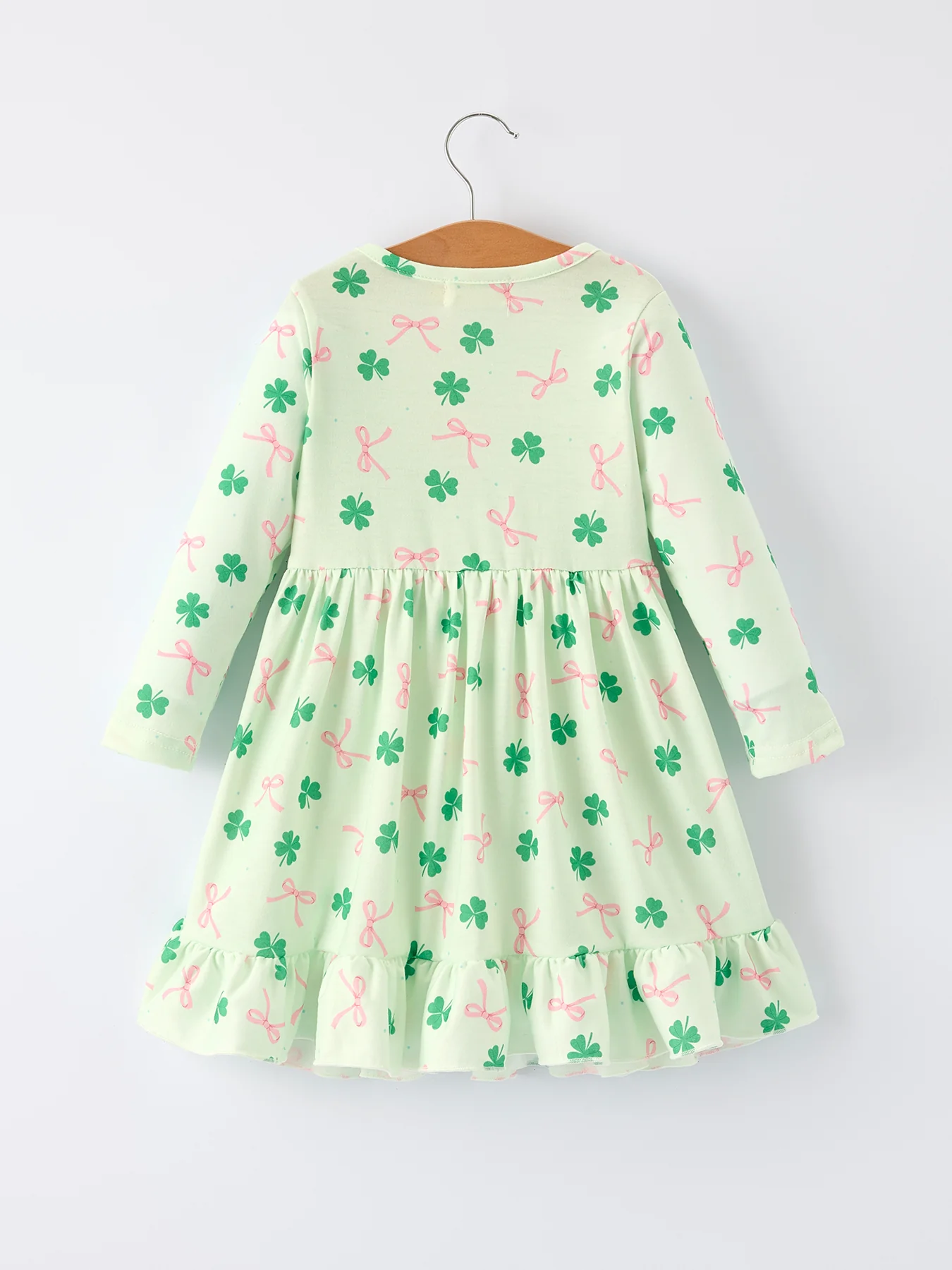 St. Patrick's Day Bow Shamrock Print Ruffles Girls Dress - Image 12
