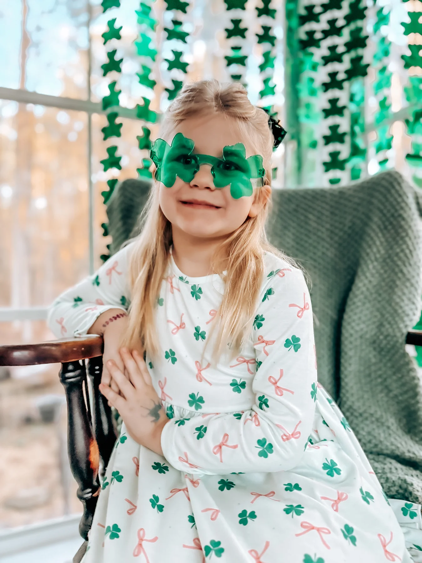 St. Patrick's Day Bow Shamrock Print Ruffles Girls Dress - Image 6