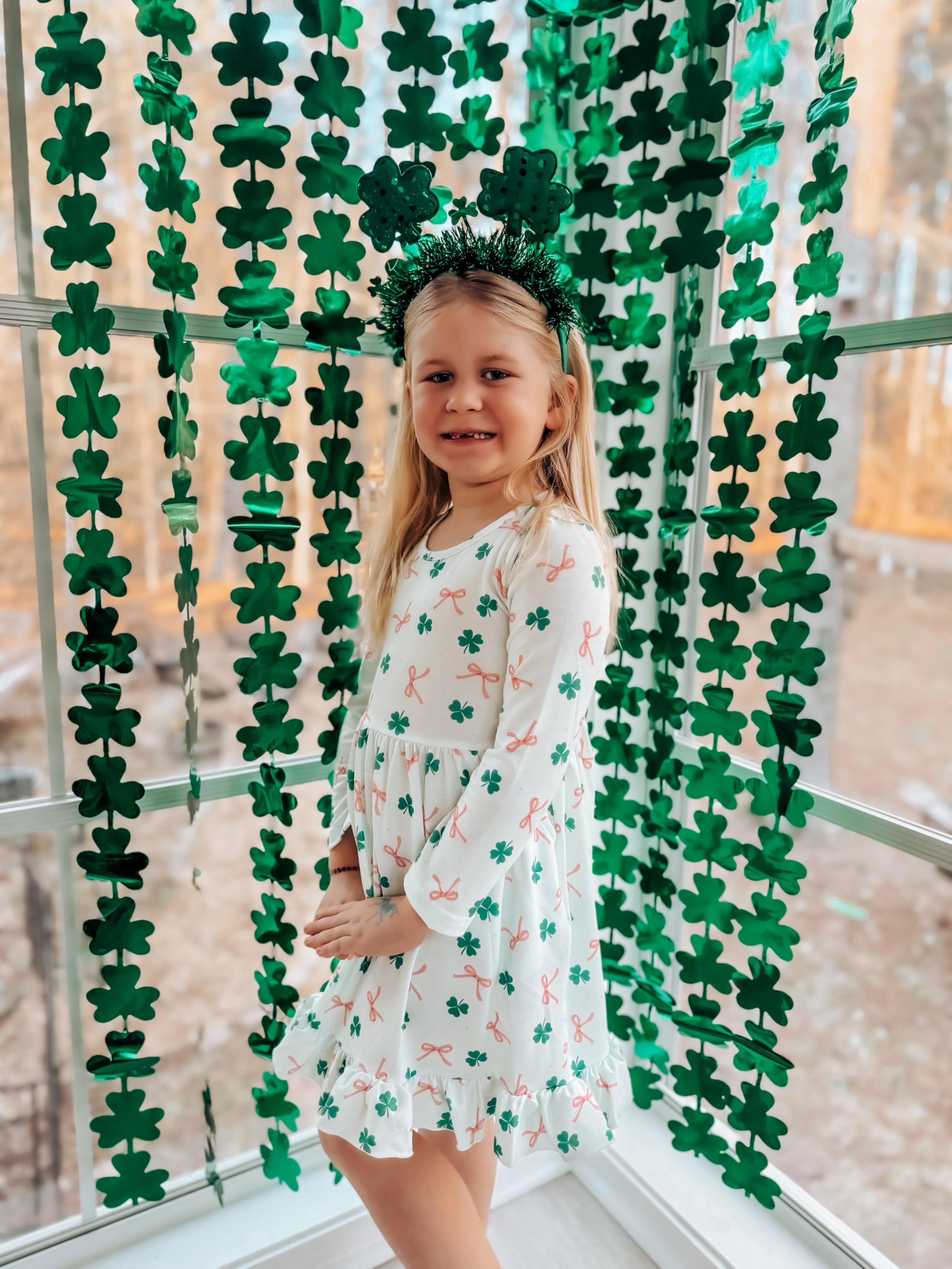 St. Patrick's Day Bow Shamrock Print Ruffles Girls Dress - Image 8