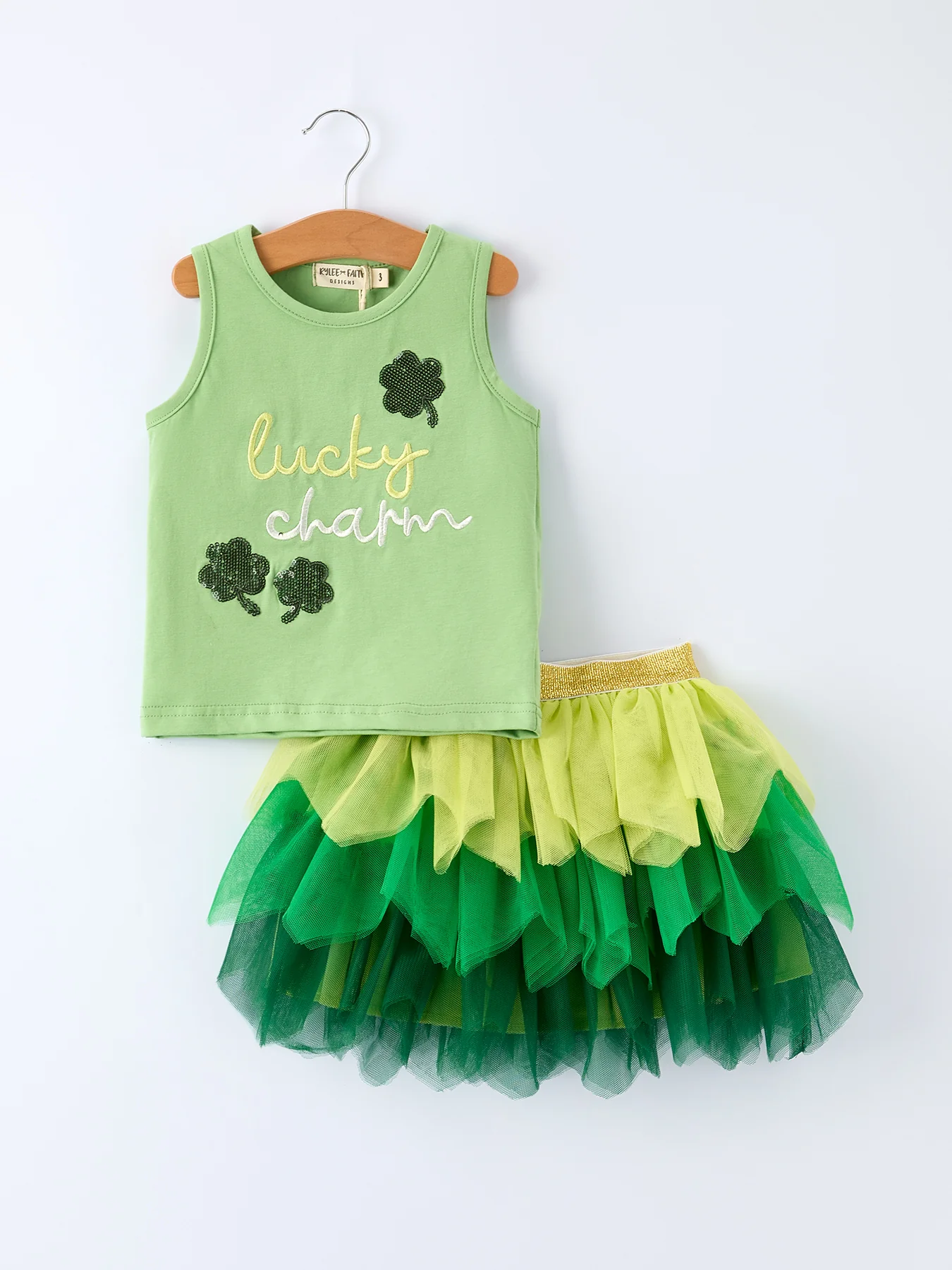 St. Patrick's Day Lucky Charm Green Tutu Skirt Set - Image 8