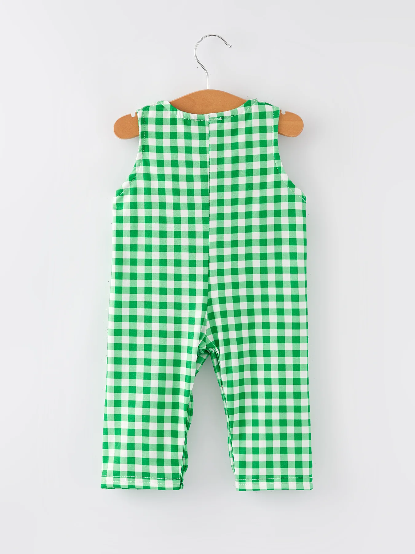 St. Patrick's Day  shamrock Smocking Embroidered Green Plaid Boys' Romper - Image 5