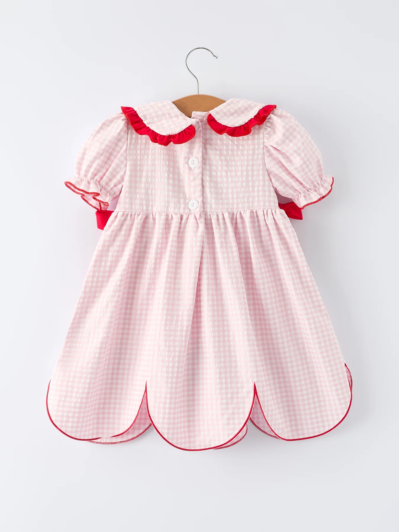 Girls' Plaid Smocked Strawberry Applique Dress - Image 2
