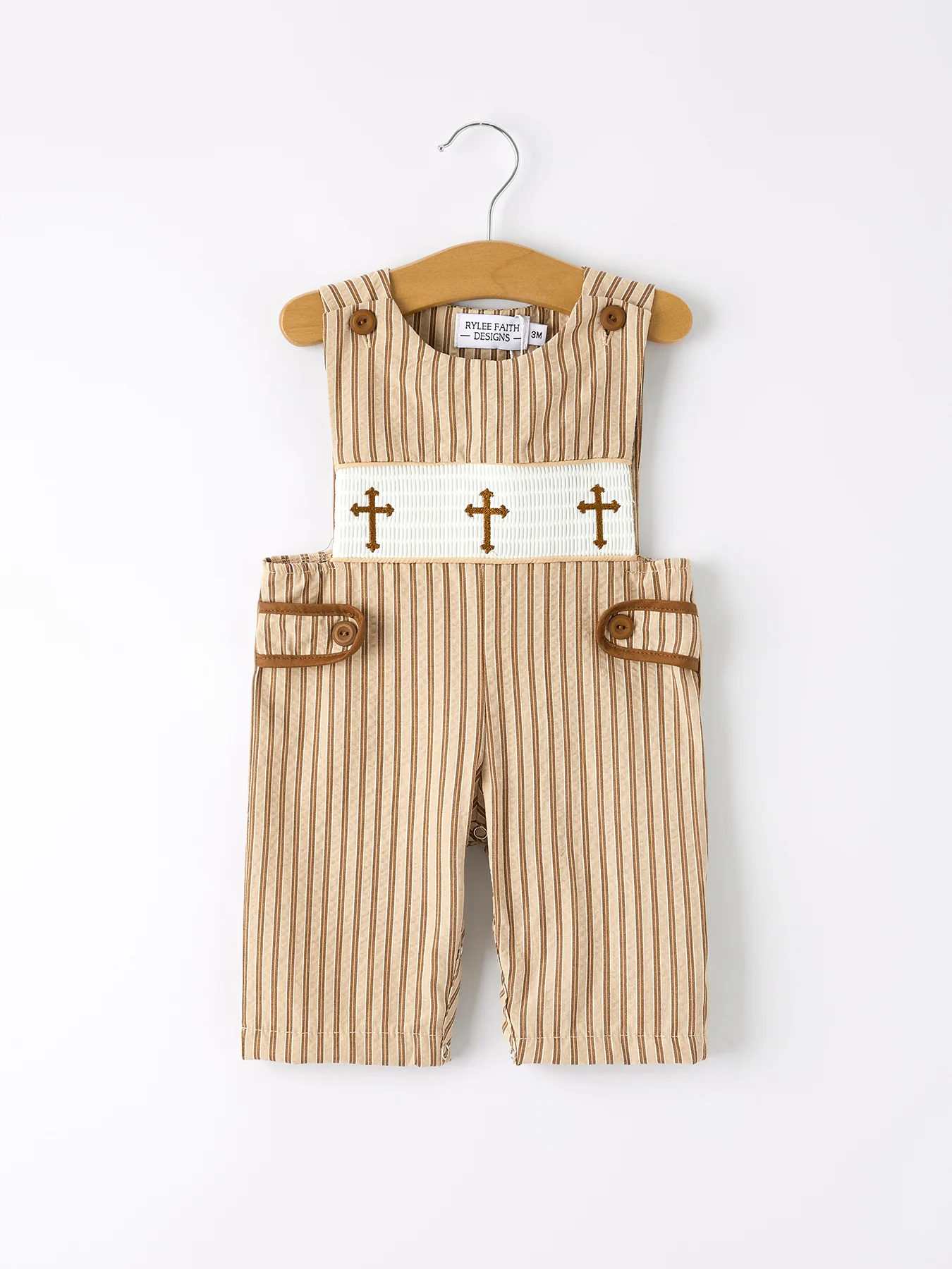 Stripe Smocked Church Christ Bishop Christening Toddler Boys' Romper - Image 6