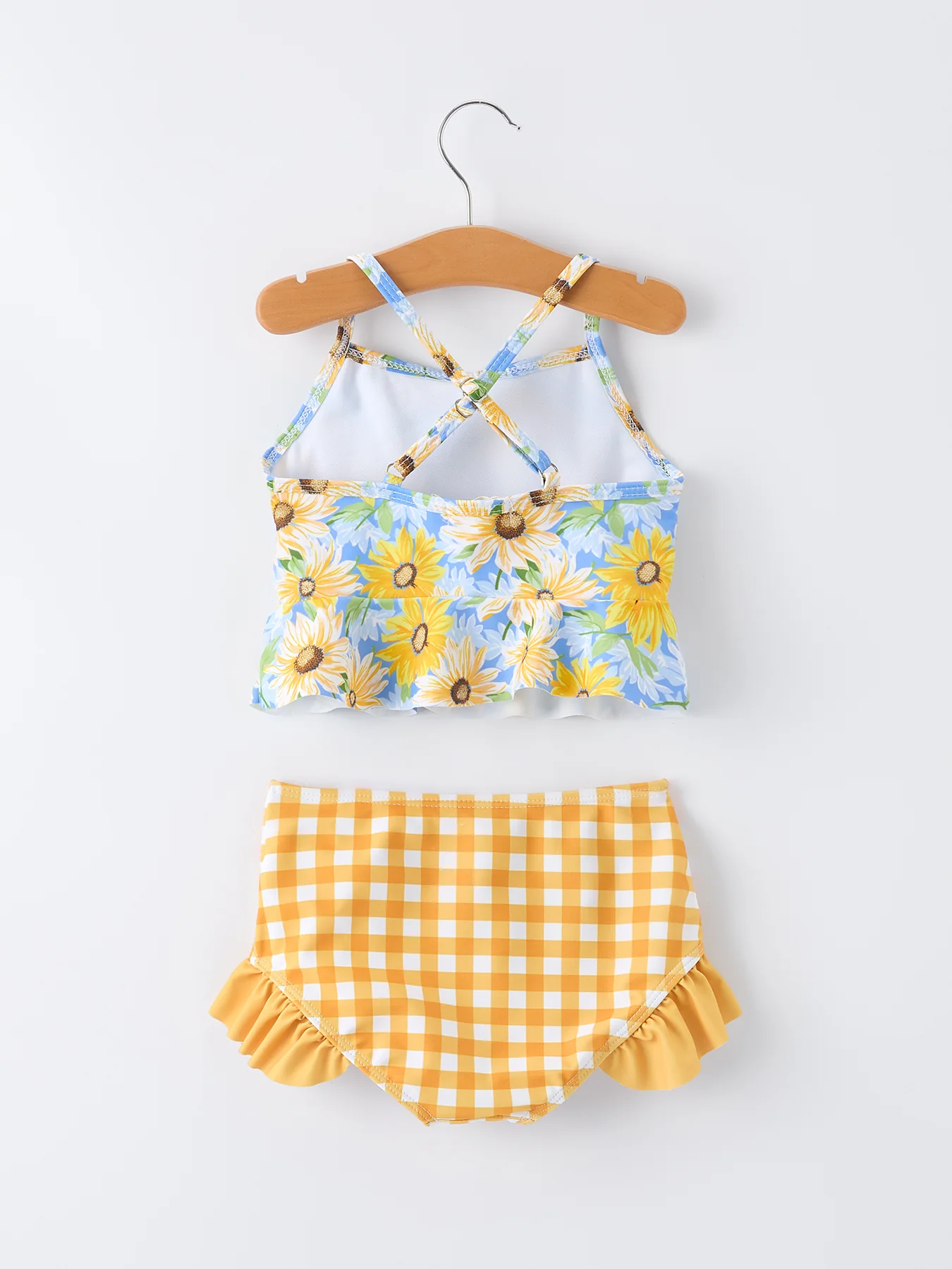 Summer Sunflower Plaid Girls Two Piece Swimsuit - Image 2