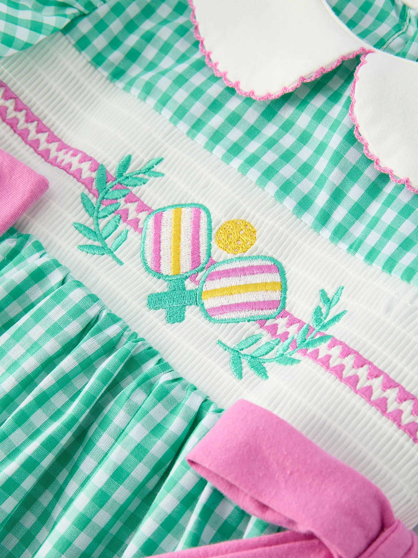 Spring Gingham Bow Ruffle Smocked Pickle Ball Girl Dress - Image 4