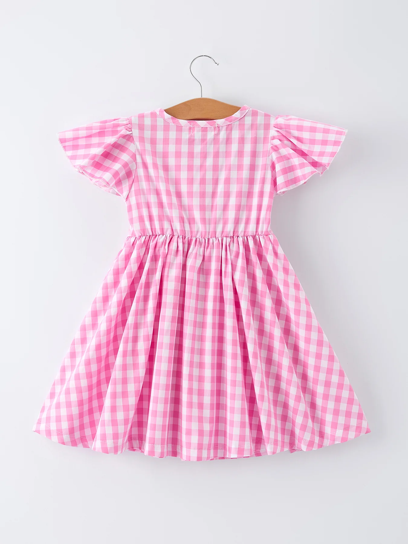 Spring Plaid Girls Dress Bow Flutter Sleeve - Image 2