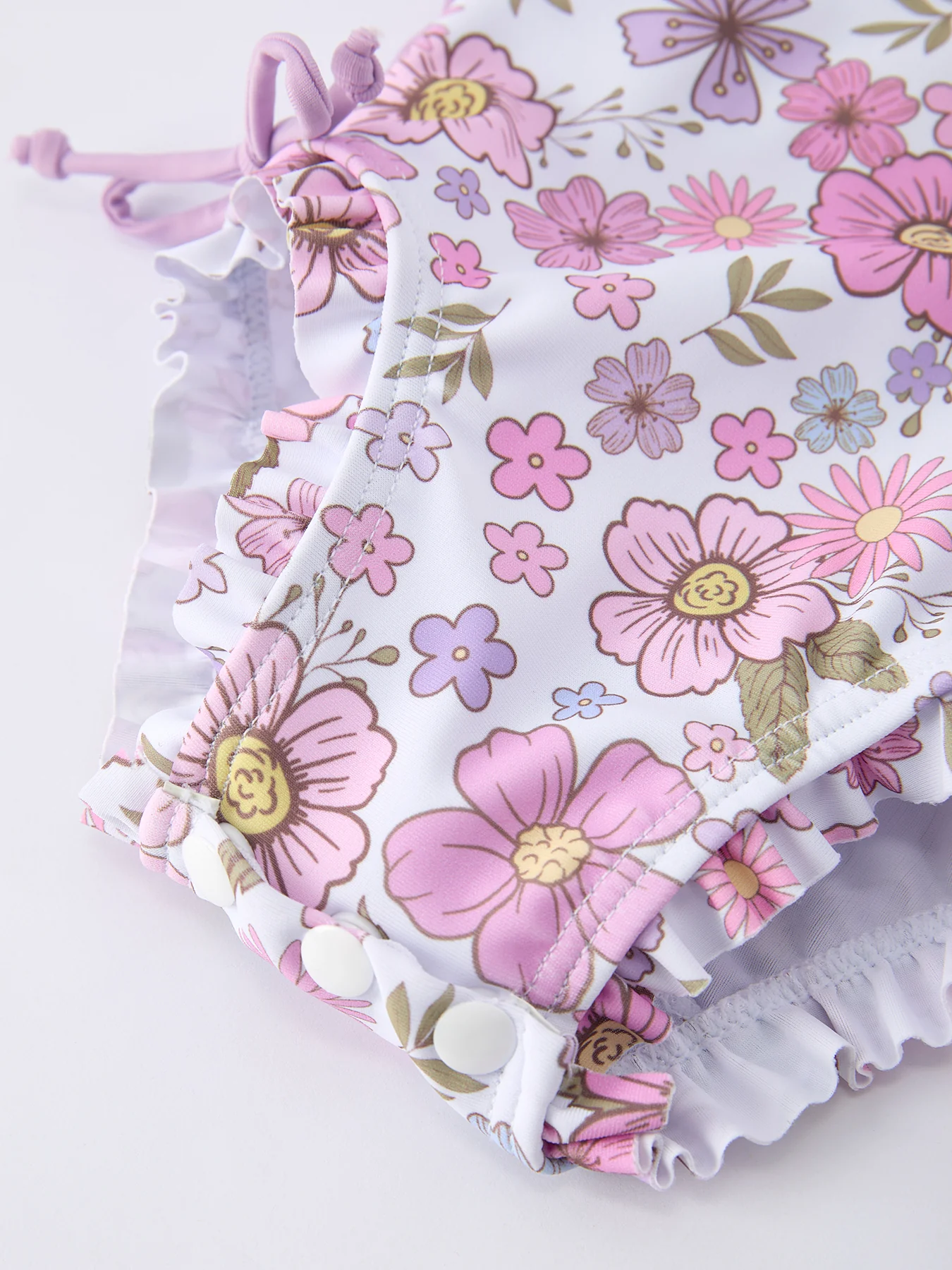 Summer Floral Print Girl Long Sleeve Ruffle One Piece Swimsuit - Image 3