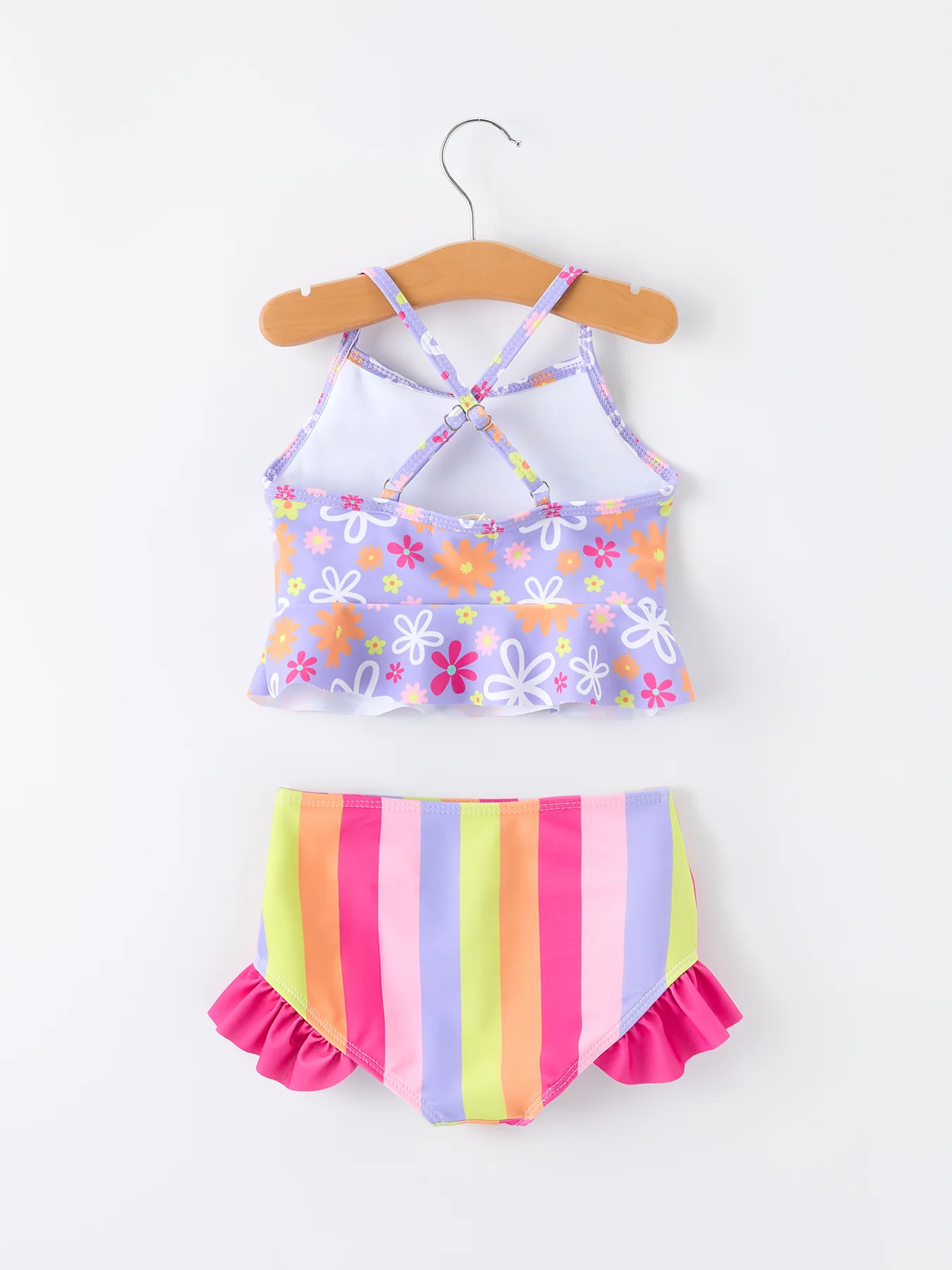 Summer Rainbow Striped Girls Two Piece Swimsuit - Image 2
