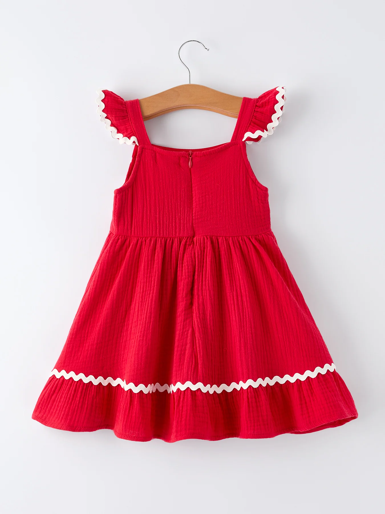 Summer Red Girls Ruffle Trim Dress - Image 2