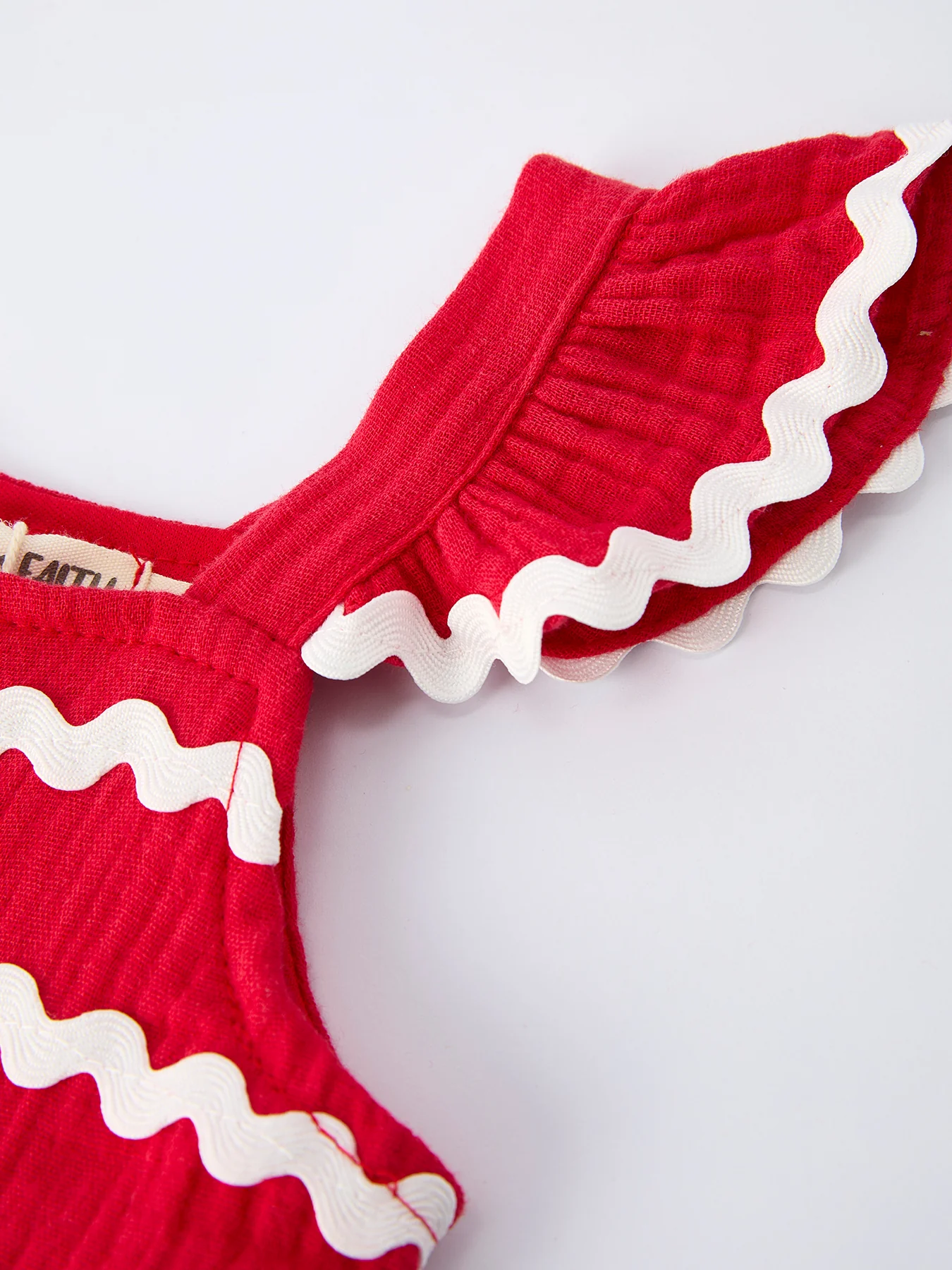 Summer Red Girls Ruffle Trim Dress - Image 3