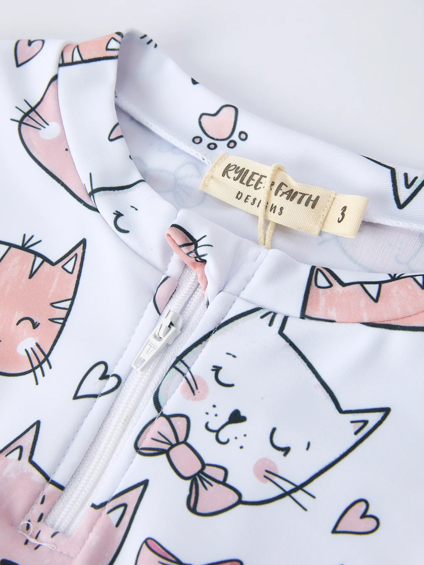 Summer Cat Print Girls Long Sleeve Swim Set - Image 3