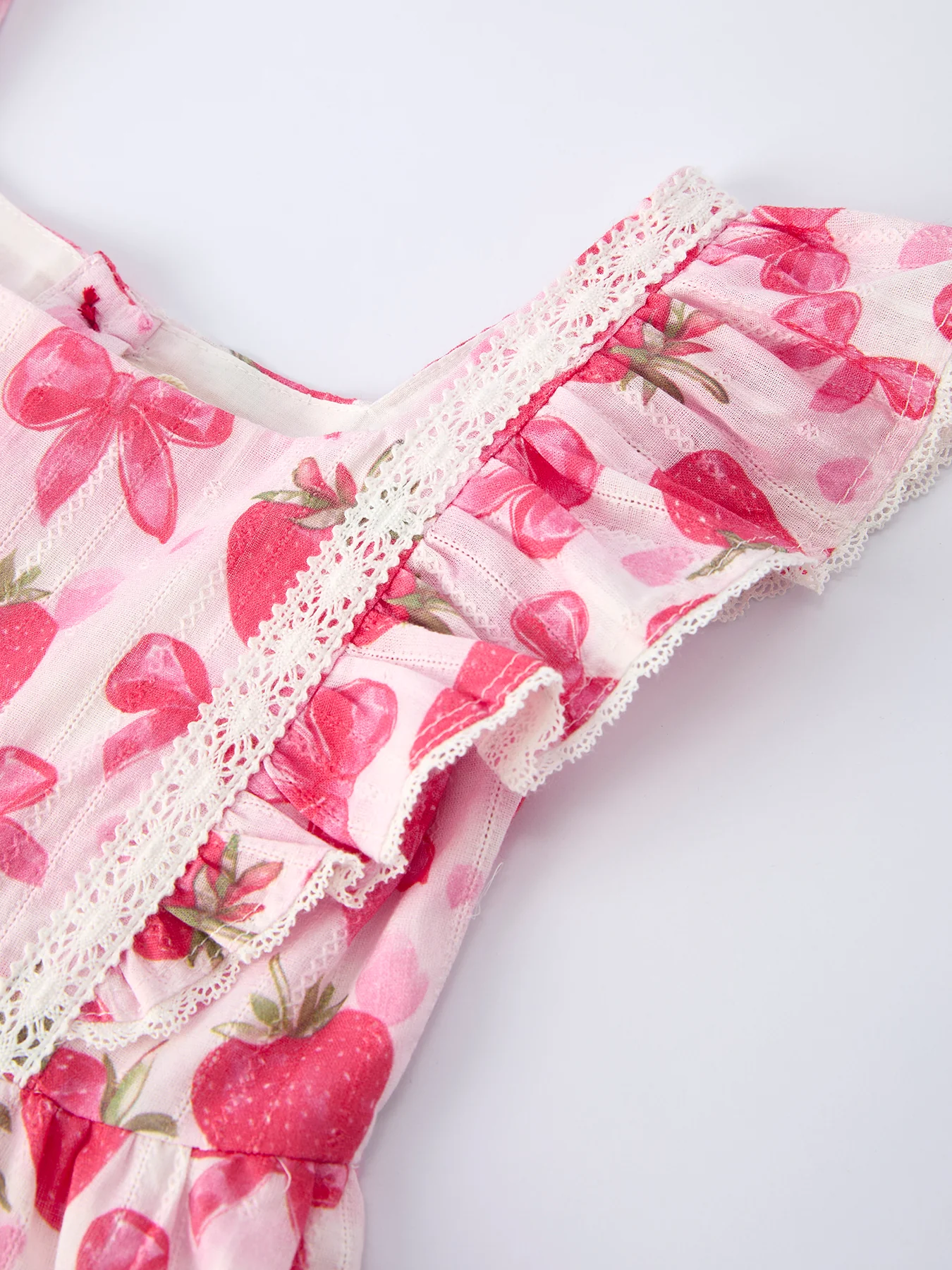 Spring Strawberry Bow Print Girls' Dress - Image 3