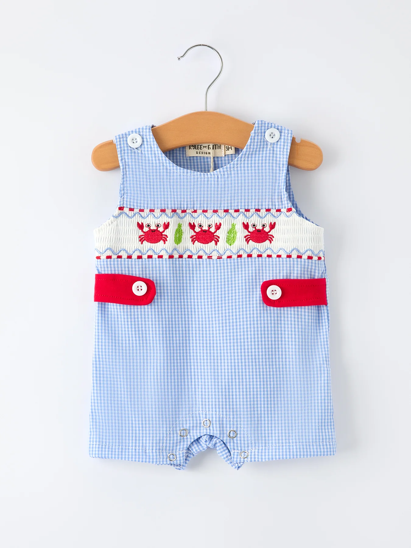Crab Embroidered Baby Boy Smocked Romper