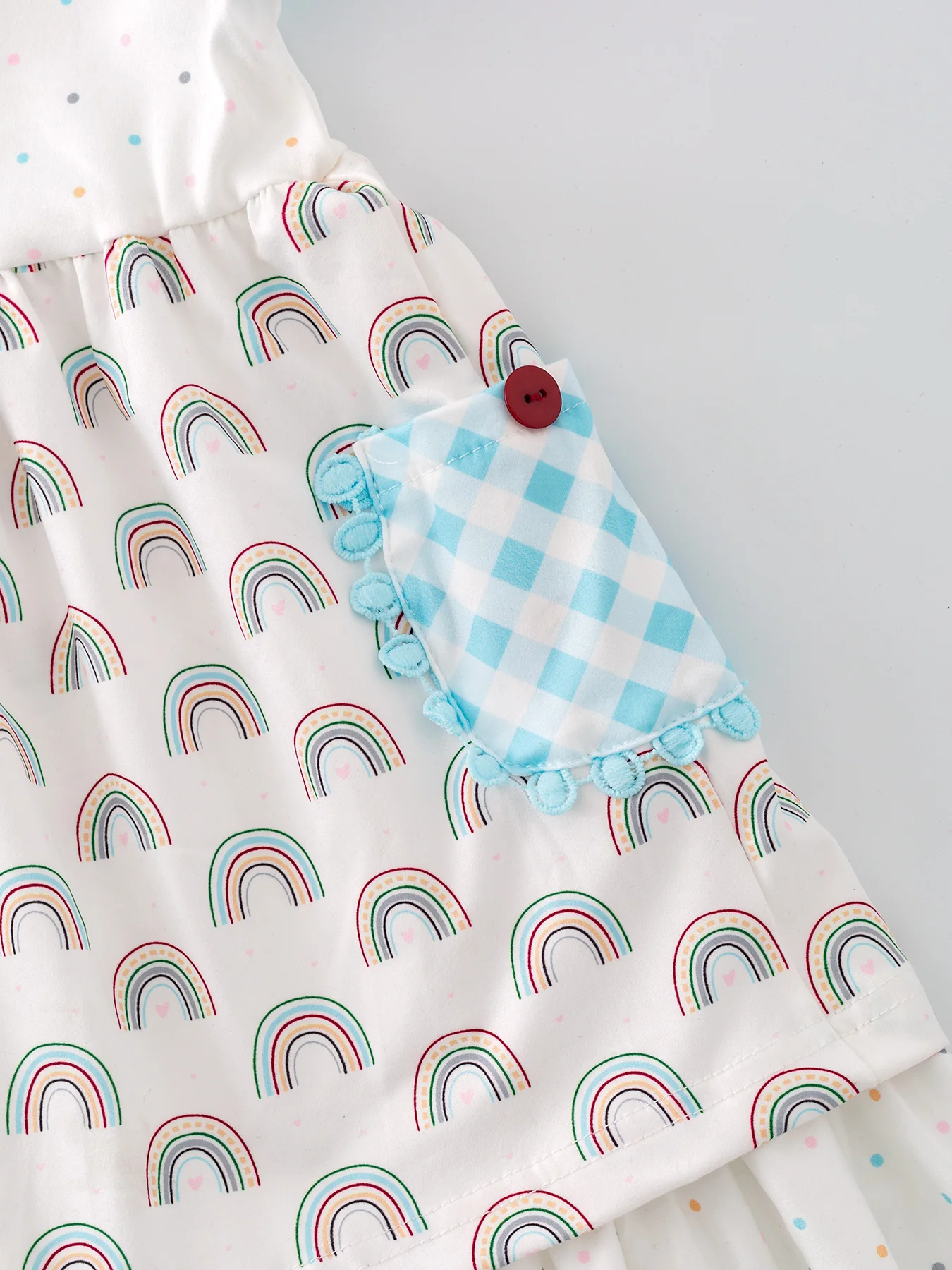 Polka Dot Rainbow Double Hem Dress with Button Pockets - Image 5