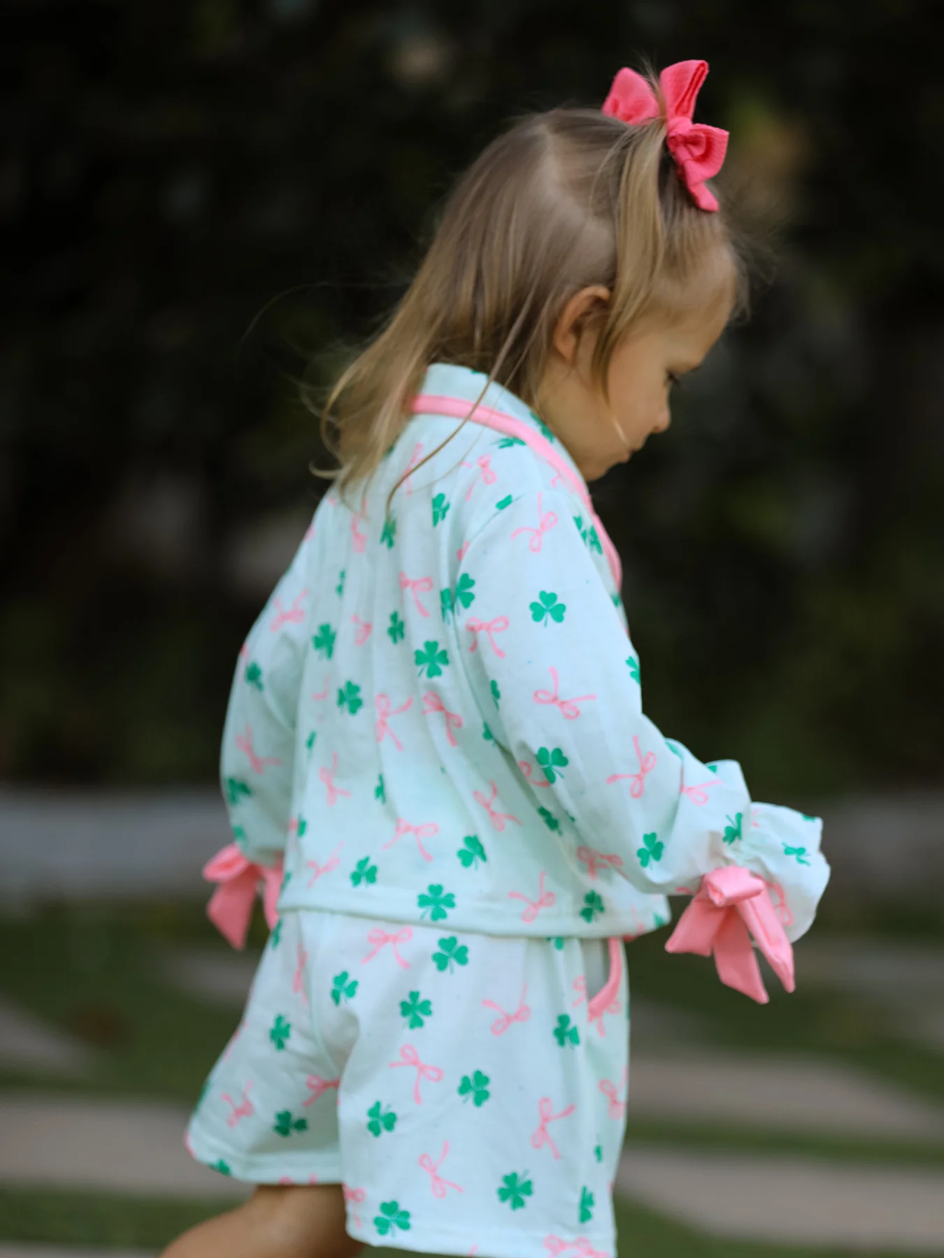 St. Patrick's Day Bow Shamrock Print Ruffles Girls Pajama Set - Image 15