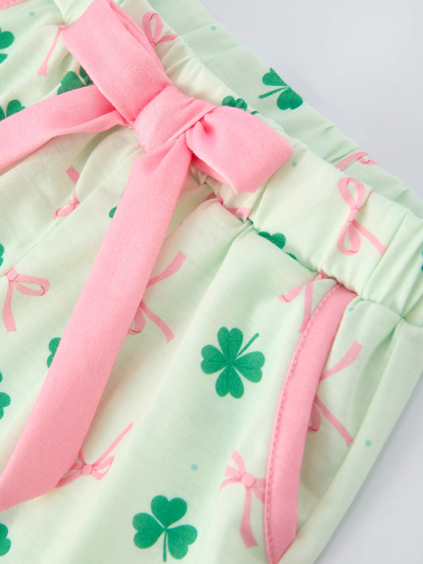 St. Patrick's Day Bow Shamrock Print Ruffles Girls Pajama Set - Image 20