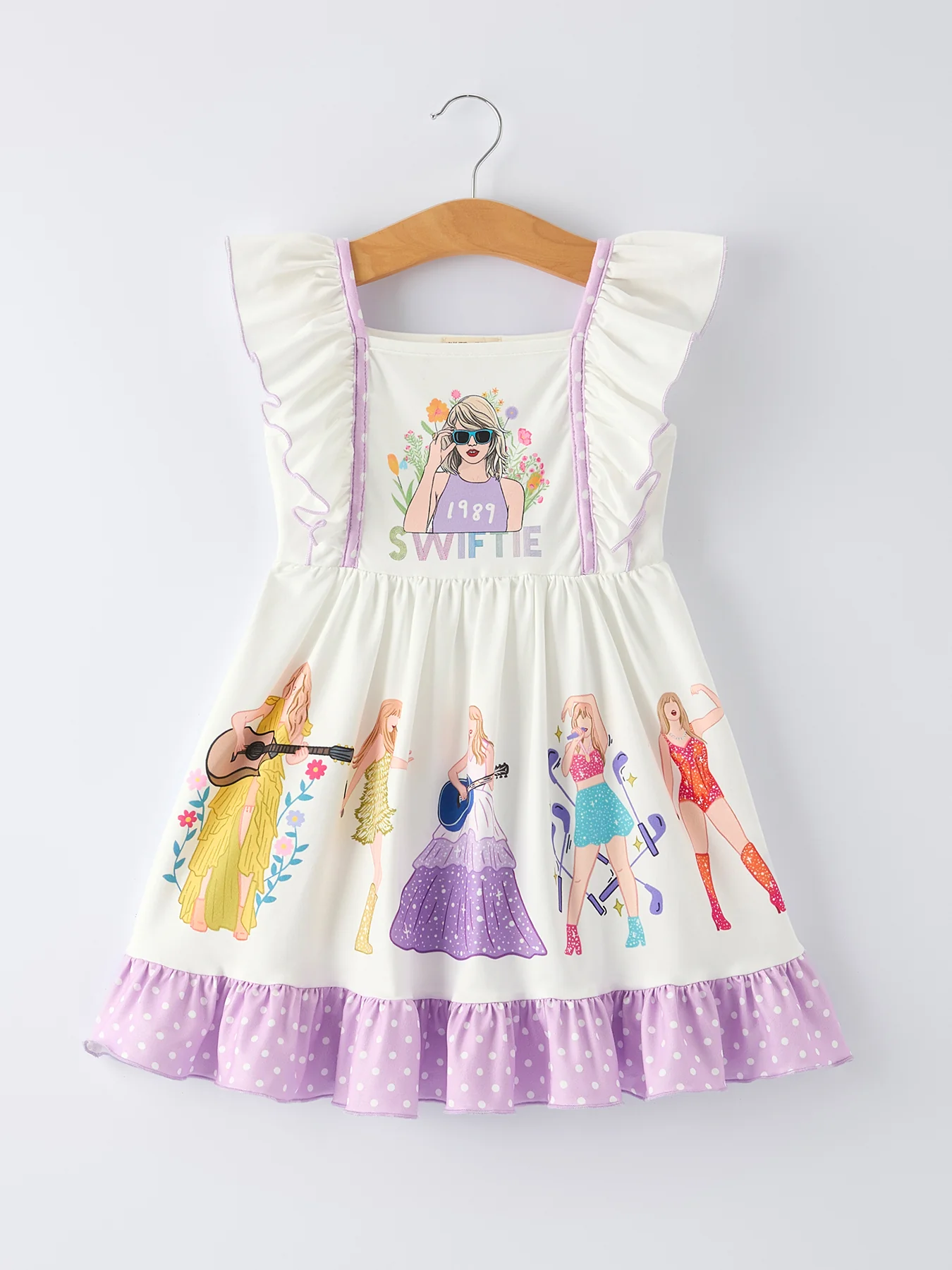 TS Summer Purple Girls Ruffle Polka Dot Dress