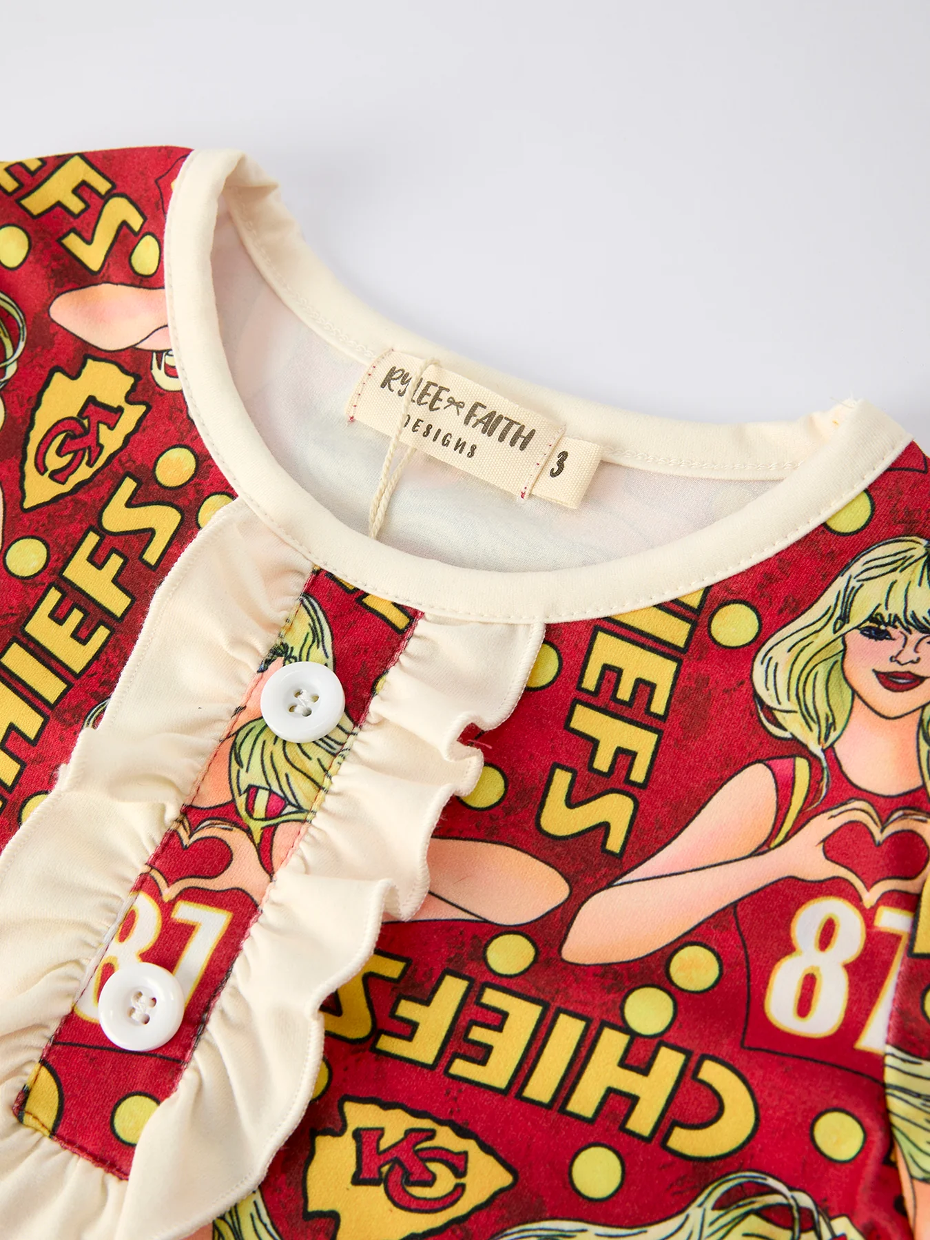 TS Red Print Girls Pajamas with Short Sleeve Top and Long Pants - Image 4