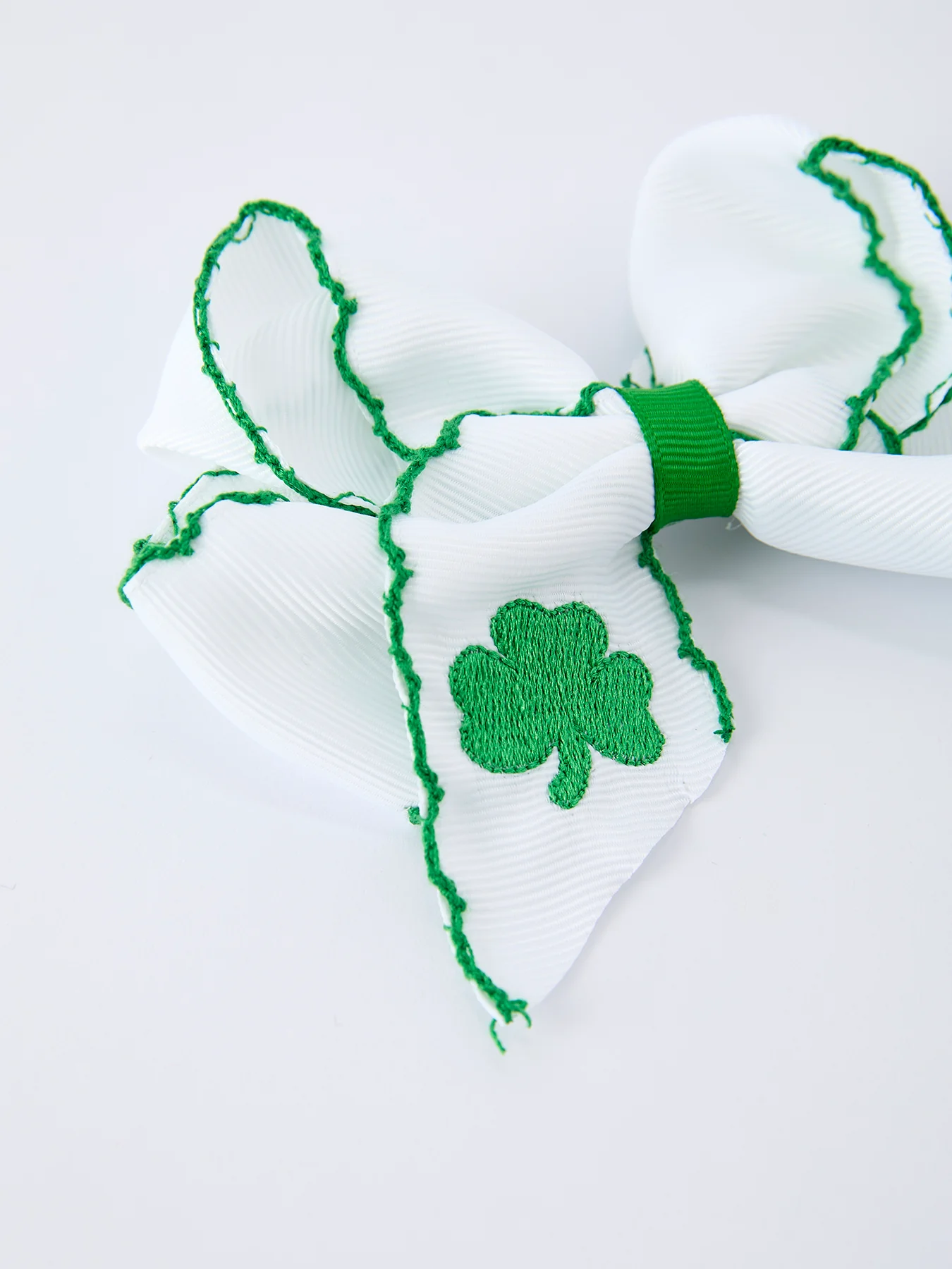 St. Patrick Shamrock Embroidered Hair Bow – Girls Hair Clip - Image 4