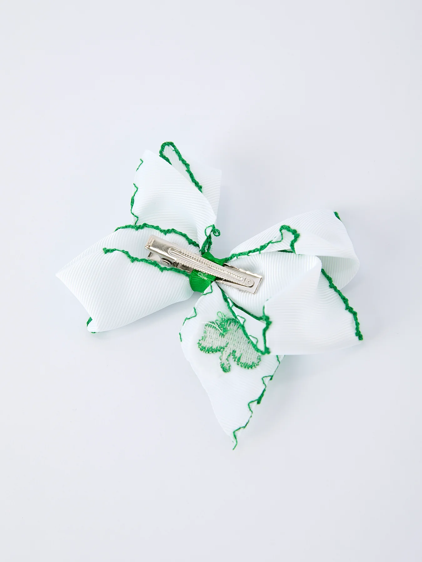 St. Patrick Shamrock Embroidered Hair Bow – Girls Hair Clip - Image 5