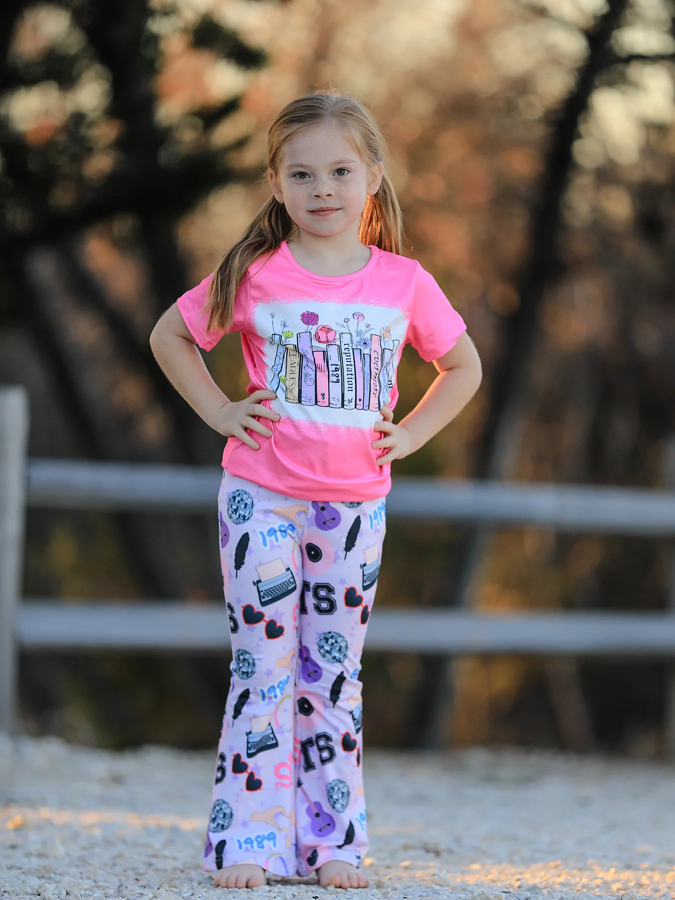 Valentine's Day TS 1989 Print Pink Short Sleeve Top +Pants Set - Image 4