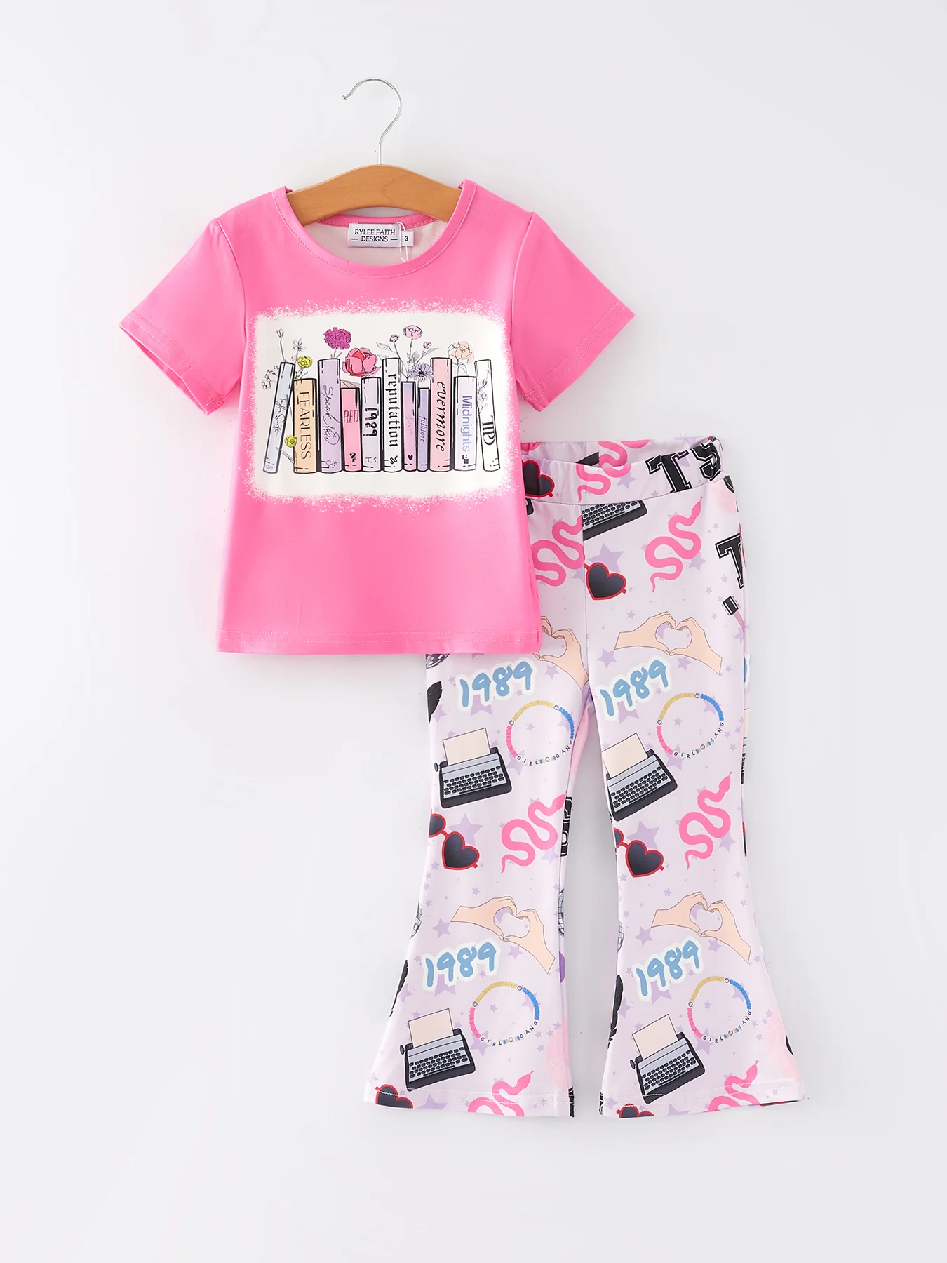 Valentine's Day TS 1989 Print Pink Short Sleeve Top +Pants Set - Image 6