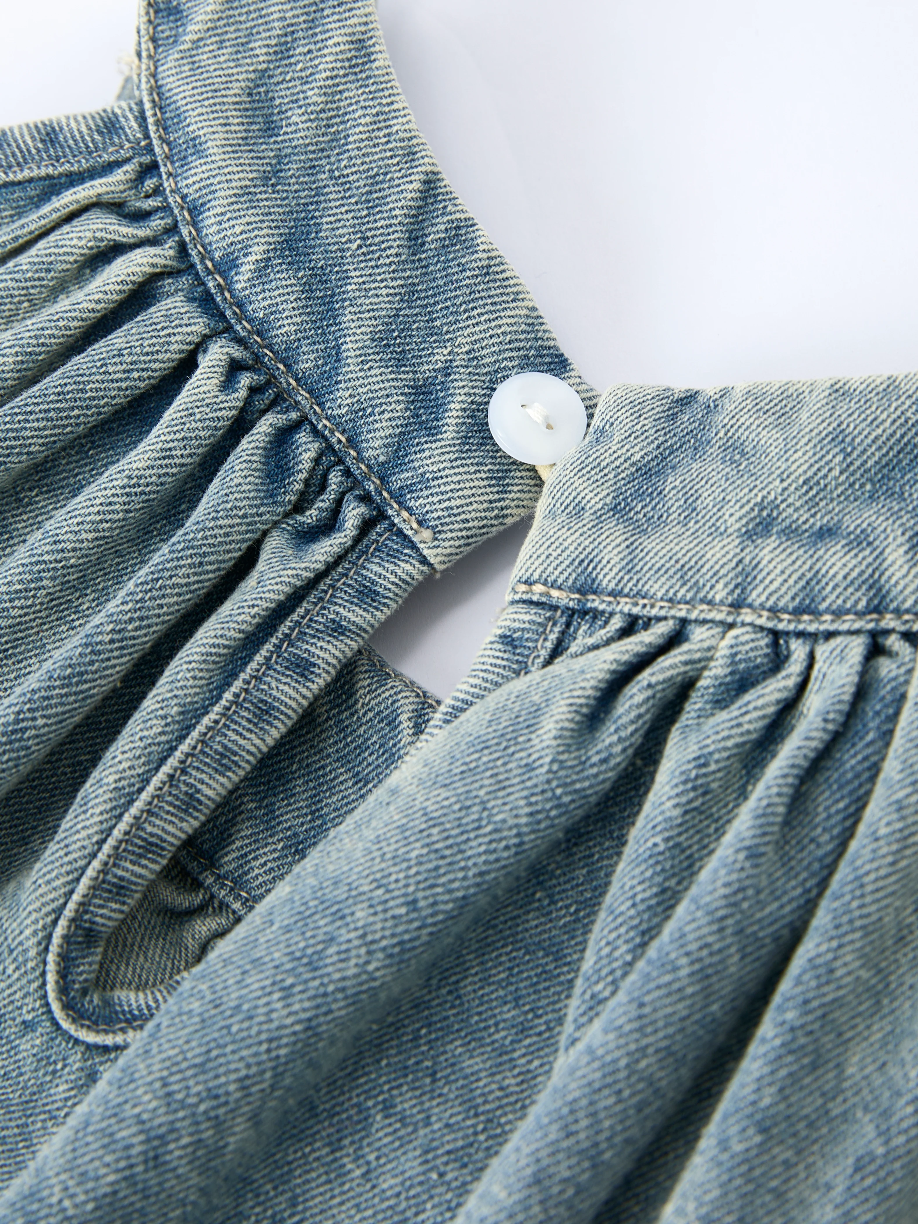 Girls Denim Ruffle Trim A-Line Dress - Image 12