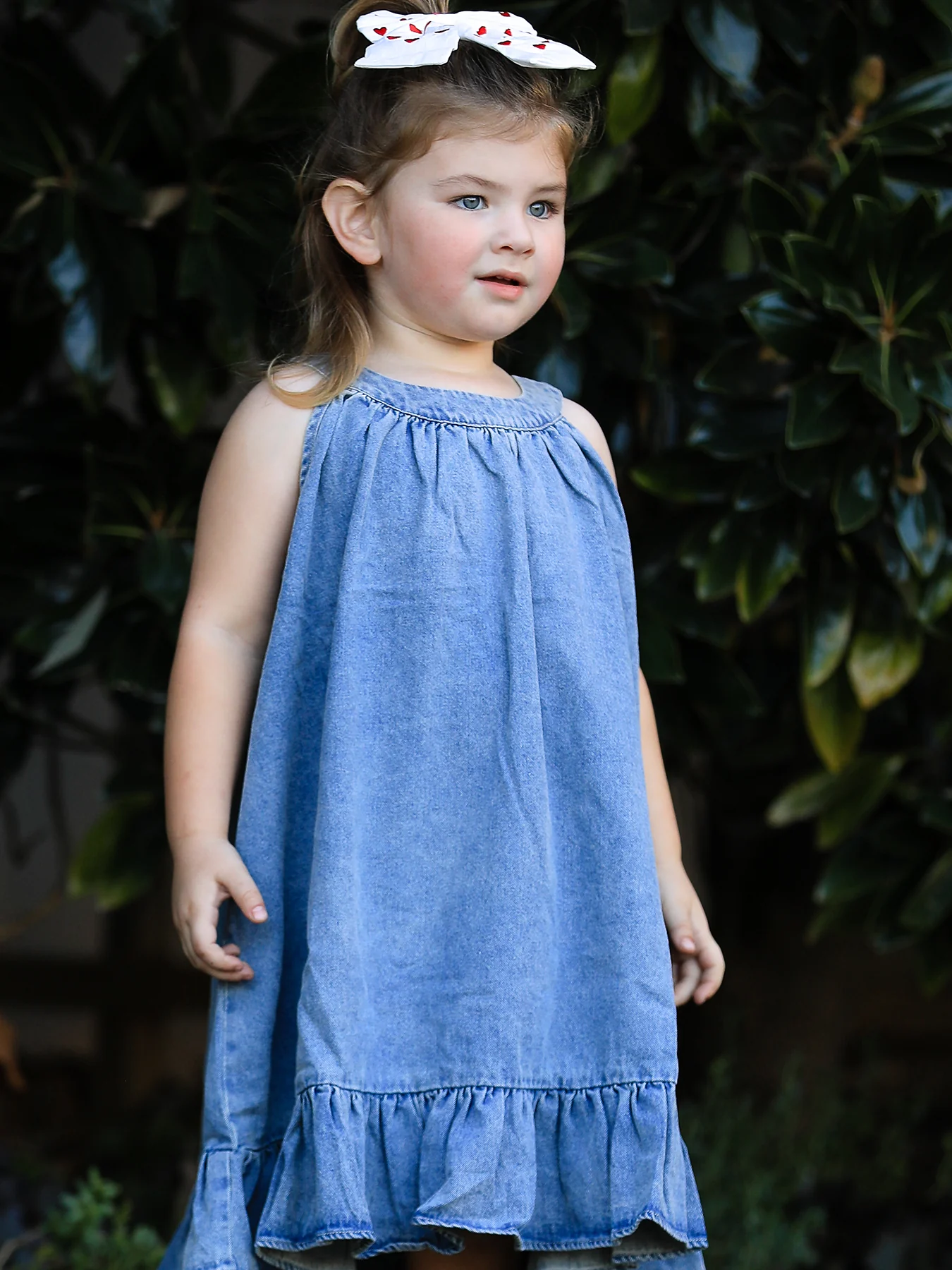 Girls Denim Ruffle Trim A-Line Dress - Image 7