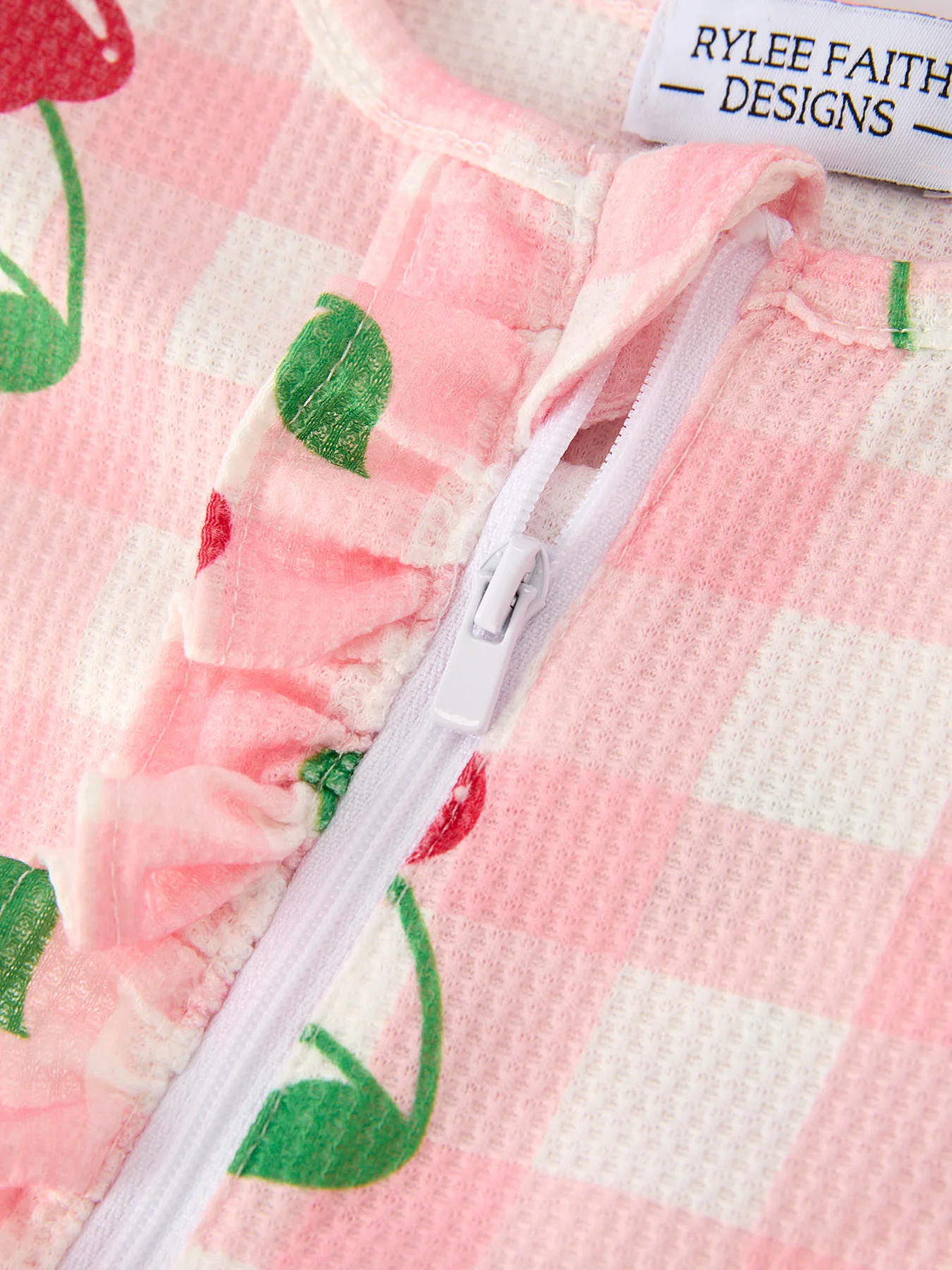 Waffle Cherry Plaid Girls' Romper - Image 3
