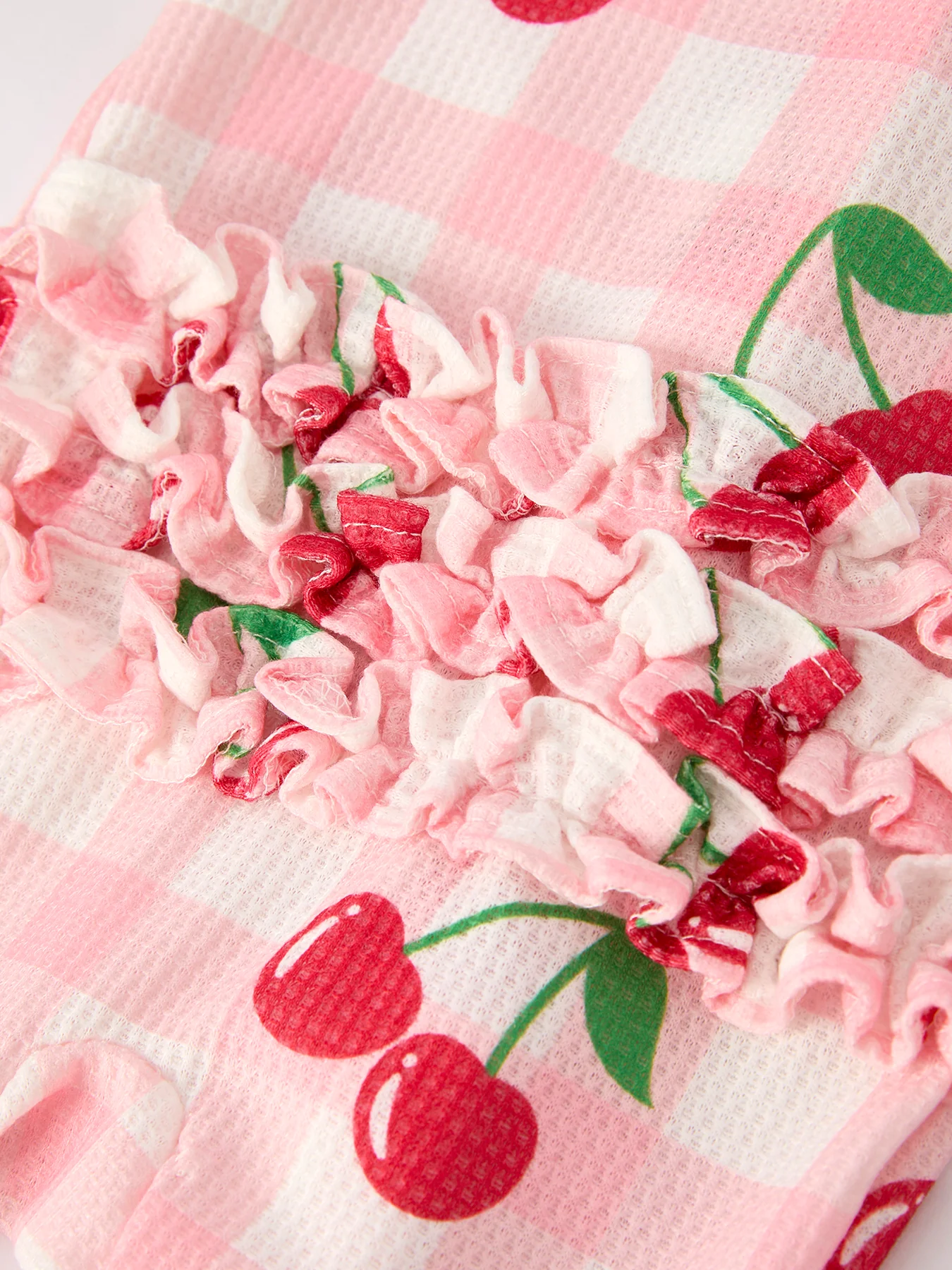 Waffle Cherry Plaid Girls' Romper - Image 5
