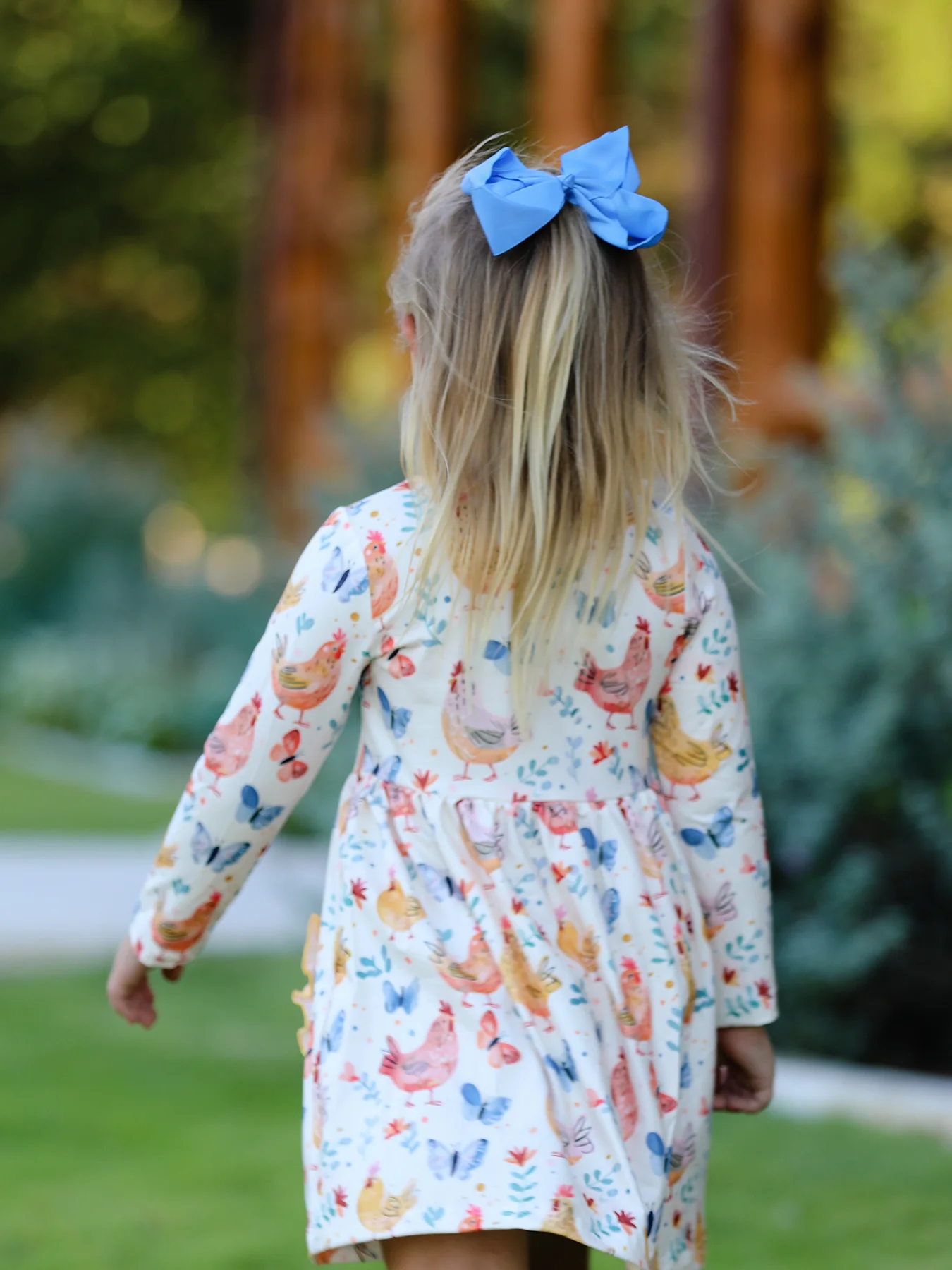 Charming Chicken & Butterfly Girls Dress with Cute Ruffled Pockets - Image 3