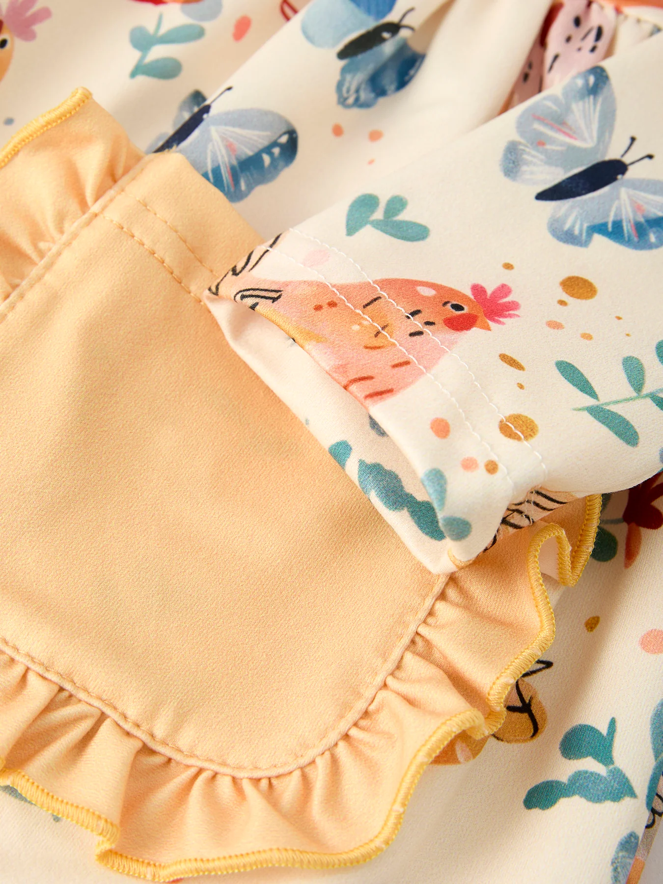 Charming Chicken & Butterfly Girls Dress with Cute Ruffled Pockets - Image 8
