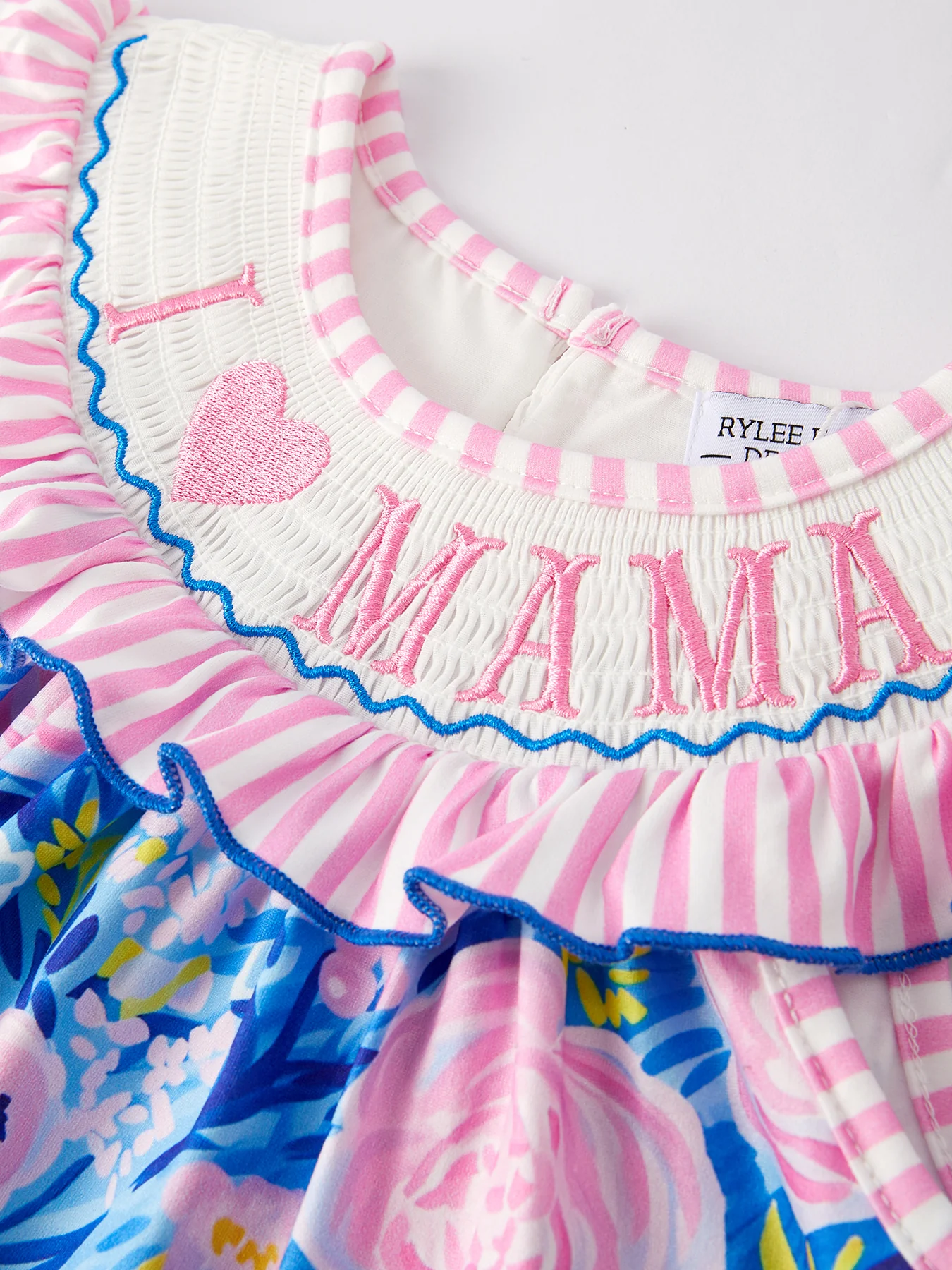 “I ❤ MAMA”Embroidery Smocking Baby Girls Dress - Image 3