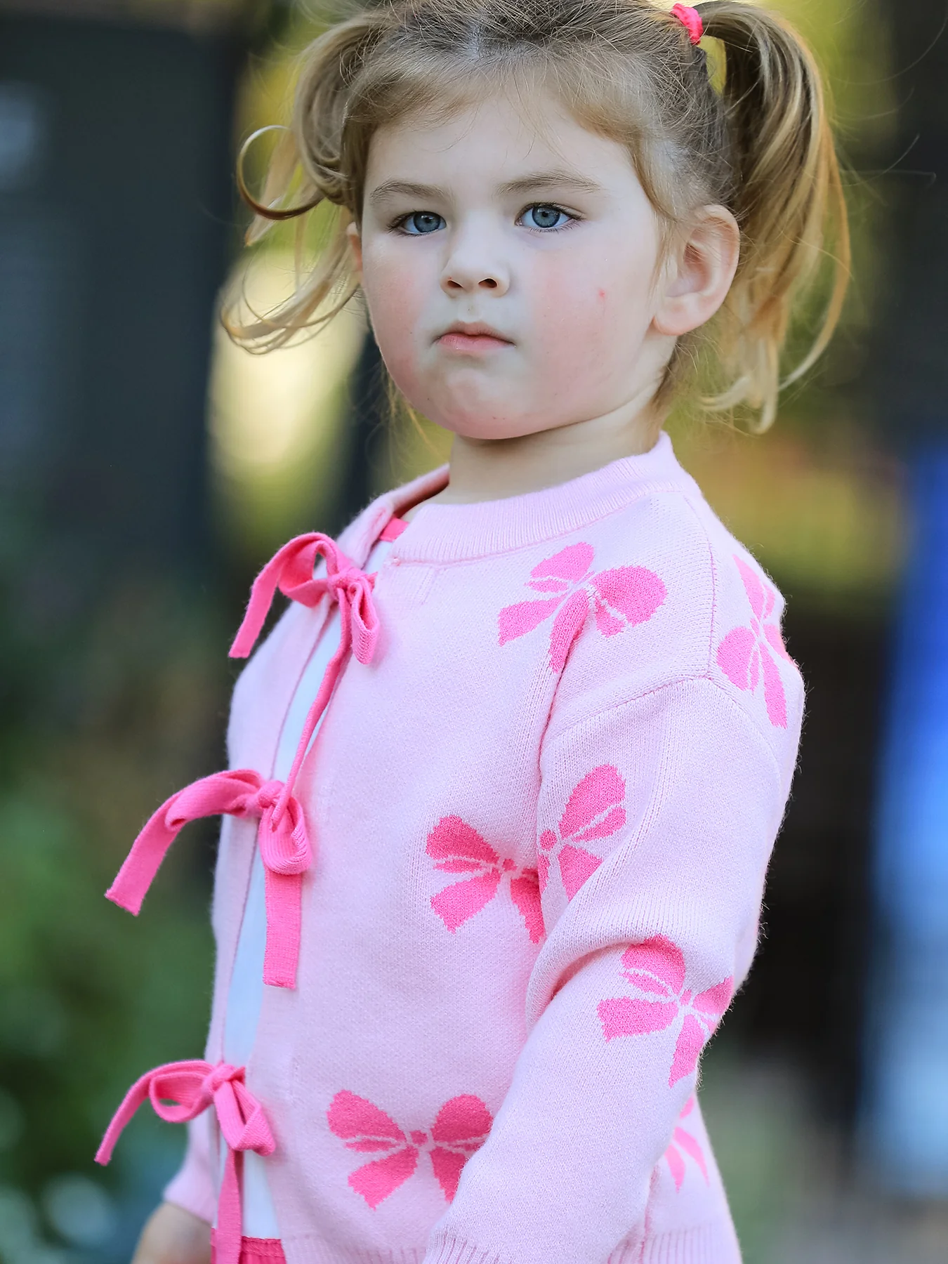 Pink Baby Bow Ribbon Ties Sweater Cardigan - Image 3