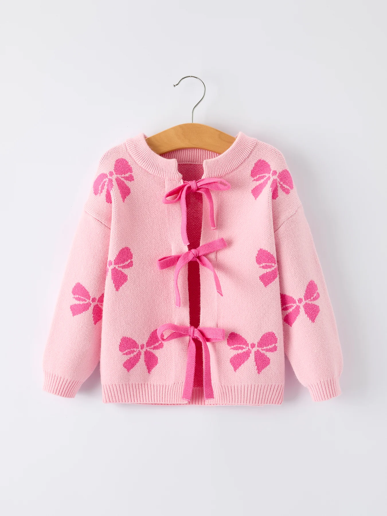 Pink Baby Bow Ribbon Ties Sweater Cardigan - Image 5