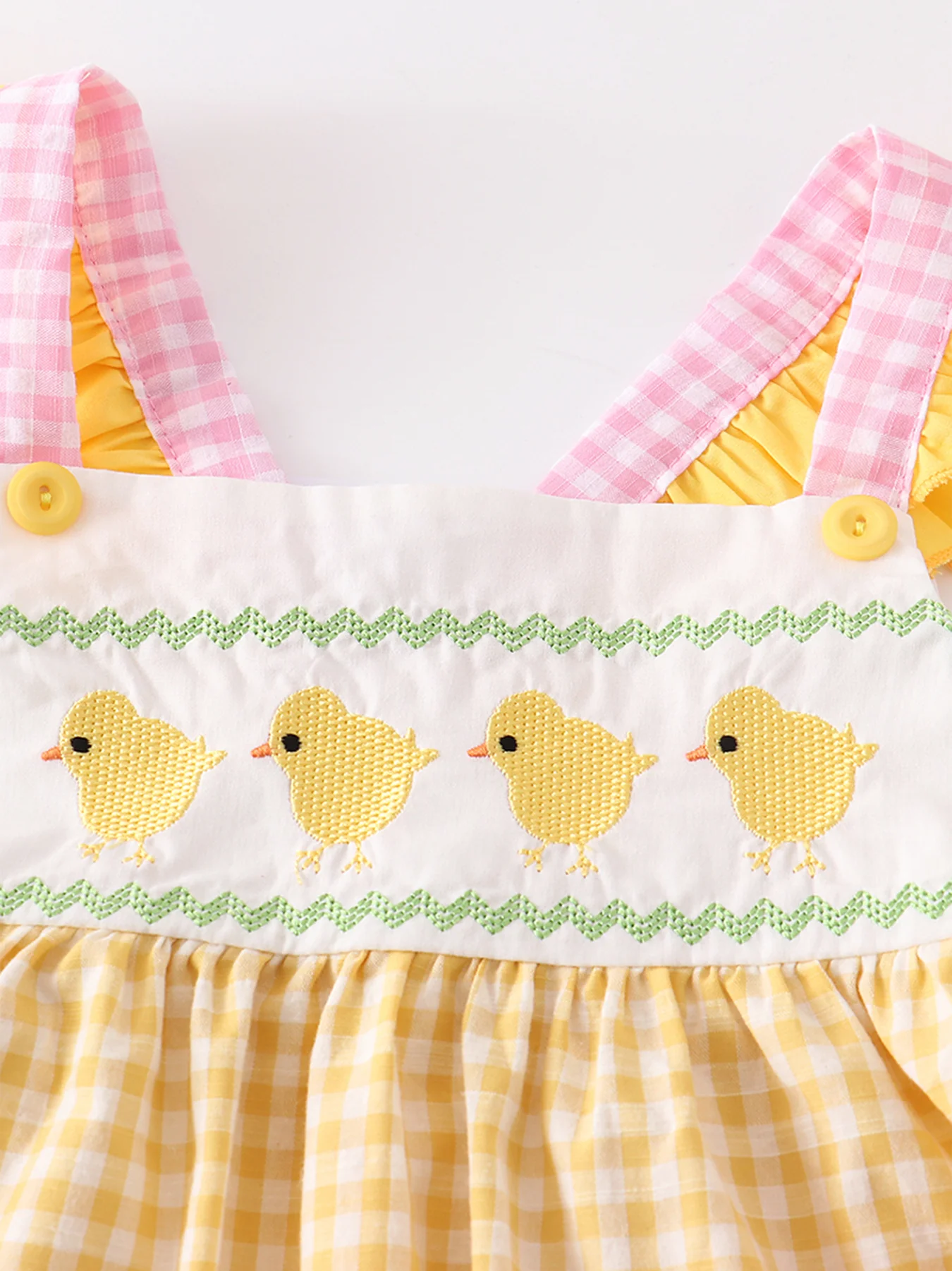 Yellow Plaid Chicken Applique Ruffle Girl Set - Image 2
