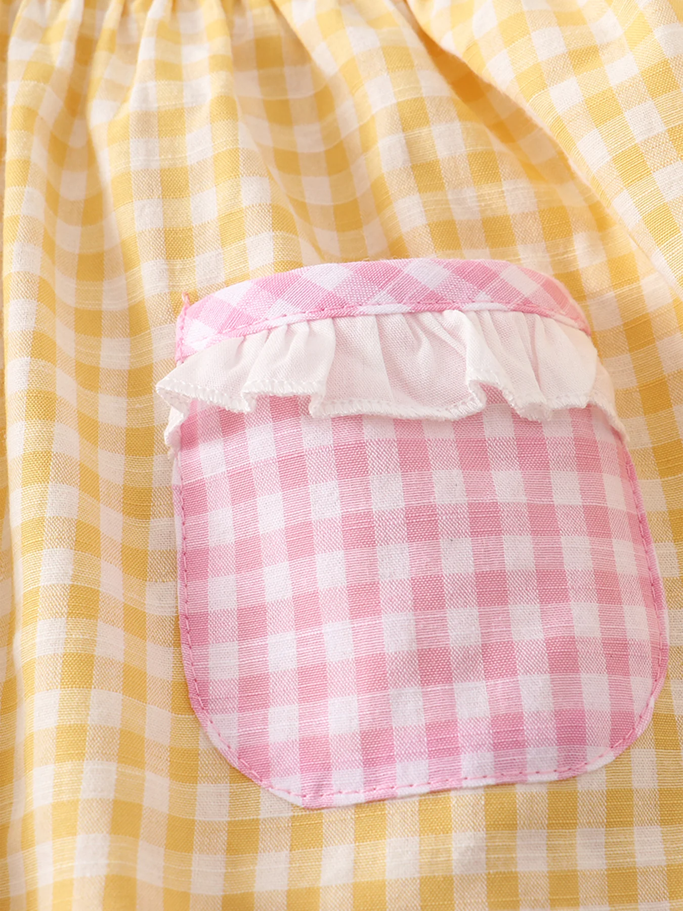 Yellow Plaid Chicken Applique Ruffle Girl Set - Image 3