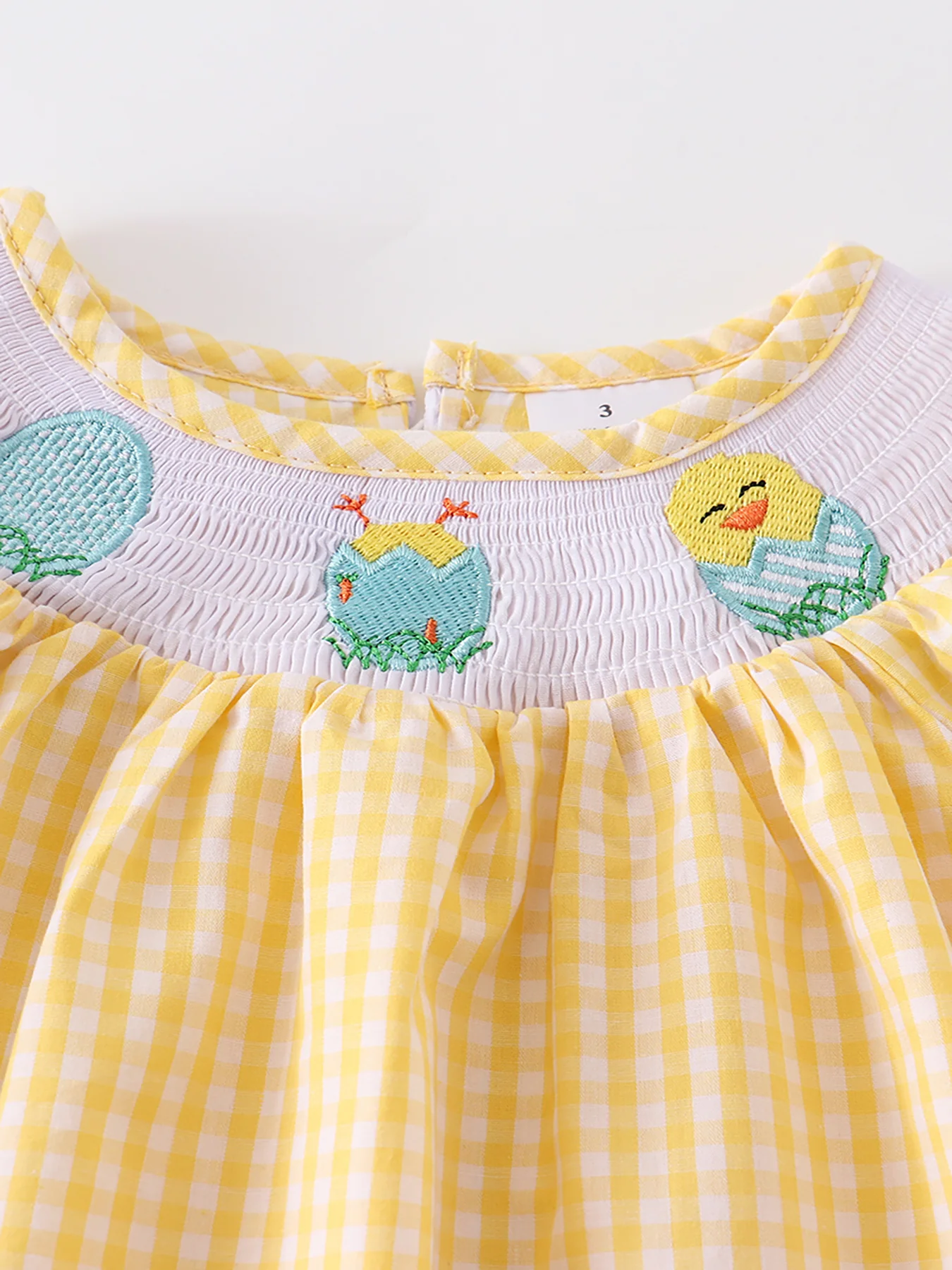 Yellow Plaid Chicken Smocked Dress - Image 3